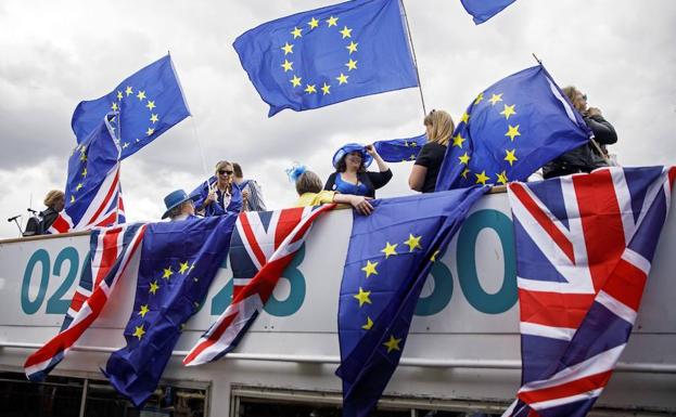 Varios manifestantes anti-Brexit.
