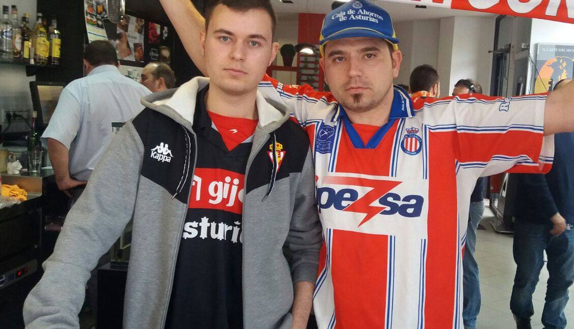 Sergio y Francisco Javier, de las peñas de Madrid y Pola de Laviana.