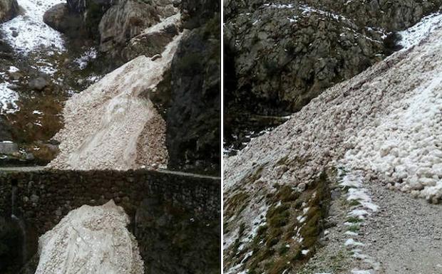 Los aludes bloquean la Ruta del Cares