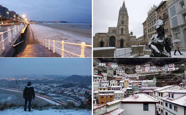 Las nevadas a nivel del mar dan paso a la alerta por viento y olas en Asturias