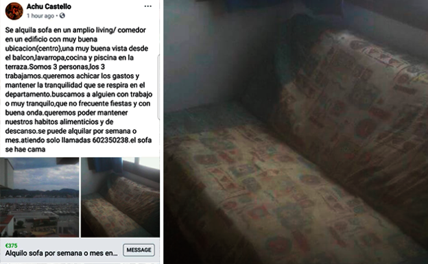Se alquila sofá para vivir en Ibiza por 375 euros al mes