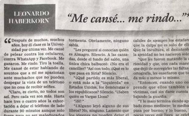 La desoladora carta de renuncia de un profesor: «Me cansé de pelear contra los móviles, contra WhatsApp y Facebook. Me ganaron»