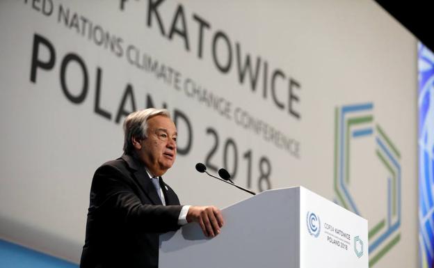 Antonio Guterres, secretario general de la ONU, durante su intervención en la cumbre del clima en Katowice (Polonia)./Reuters