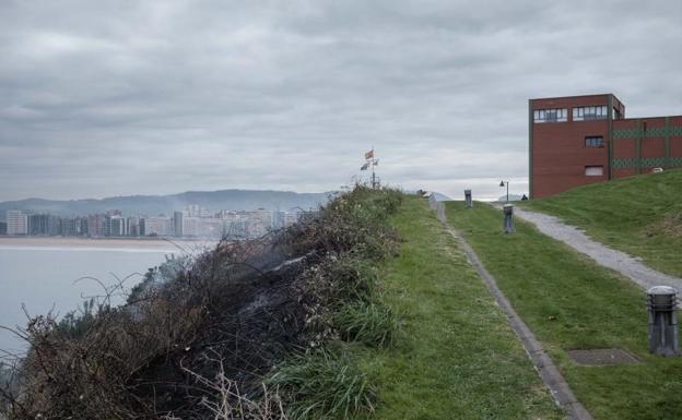 Los bomberos sofocan un incendio en la ladera del Cerro de Santa Catalina