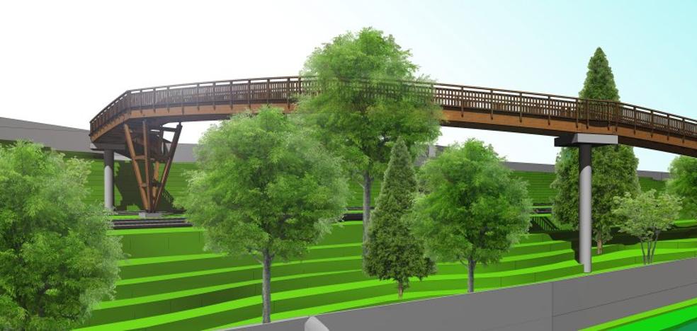 Una 'serpiente' de madera sobre la ronda en Gijón