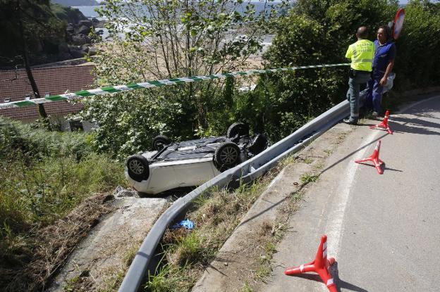 Dos heridas al rodar su coche por una ladera en la bajada a la playa de La Ñora