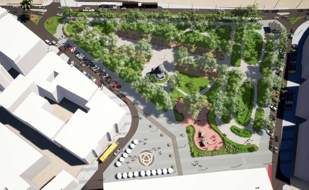 El parque de El Muelle preserva su jardín histórico y crea un amplio espacio peatonal en la plaza de Pedro Menéndez