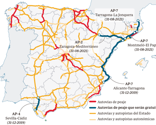 Las autopistas que serán gratuitas a partir del 1 de enero de 2020