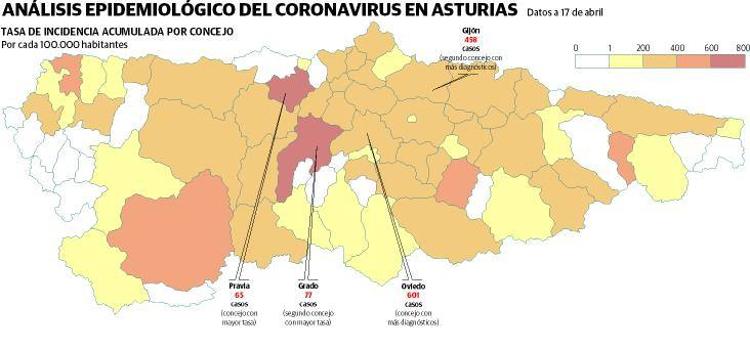 Así afecta el coronavirus por municipios en Asturias