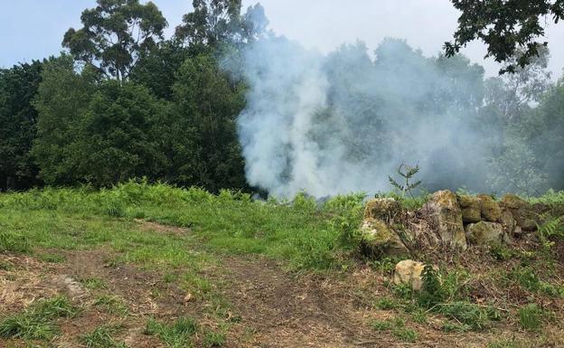 Los bomberos sofocan un incendio en una finca de Villaviciosa