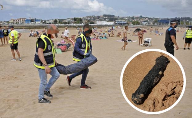 Despliegue policial en San Lorenzo para retirar una bengala de submarino hallada en la arena
