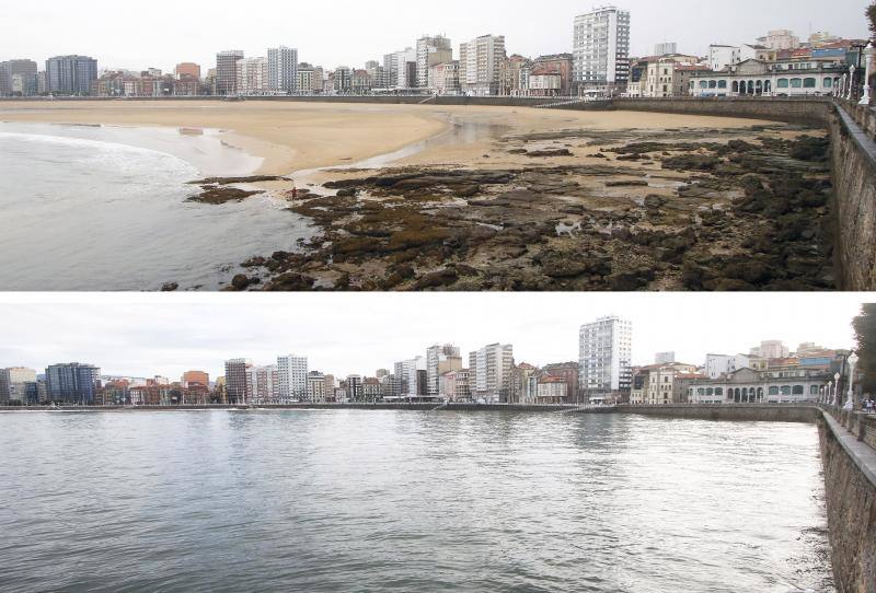 Los increíbles contrastes que dejan las mareonas en Gijón