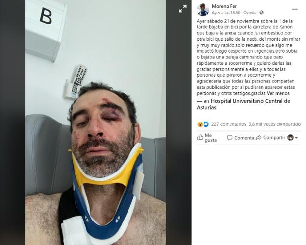 Un ciclista de Castrillón busca a los «ángeles de la carretera» que le auxiliaron tras un accidente