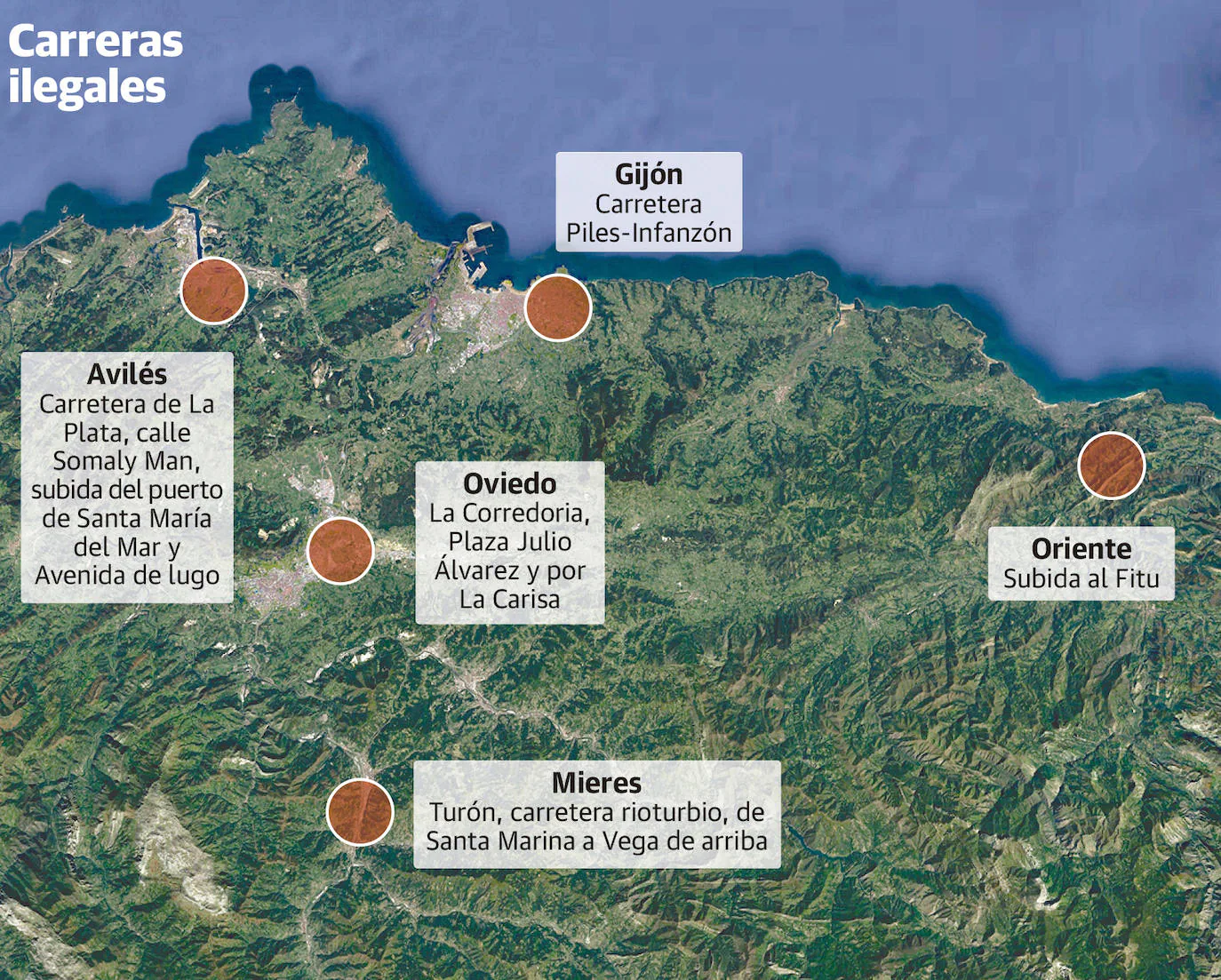 Localizadas doce carreteras en Asturias con carreras ilegales de coches