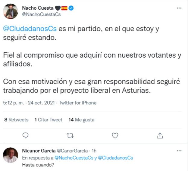 La respuesta de Nacho Cuesta: «Estoy y seguiré estando» en Ciudadanos