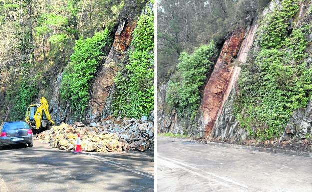 Abiertos los dos carriles de la N-634 tras retirar el argayo a la altura de Castañedo, en Valdés