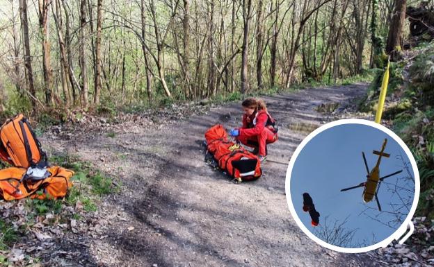 Un ciclista, herido tras sufrir una caída por un desnivel de unos 7 metros en Rioturbio