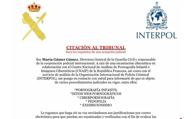 El correo fraudulento que puedes recibir en nombre de la Interpol para extorsionarte