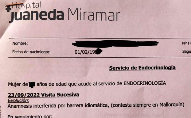 Denuncian a un médico por reflejar en la historia clínica la «barrera idiomática»: «Solo contesta en mallorquín»