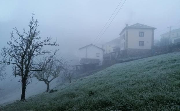 Helada y niebla en Besullo (Cangas del Narcea).