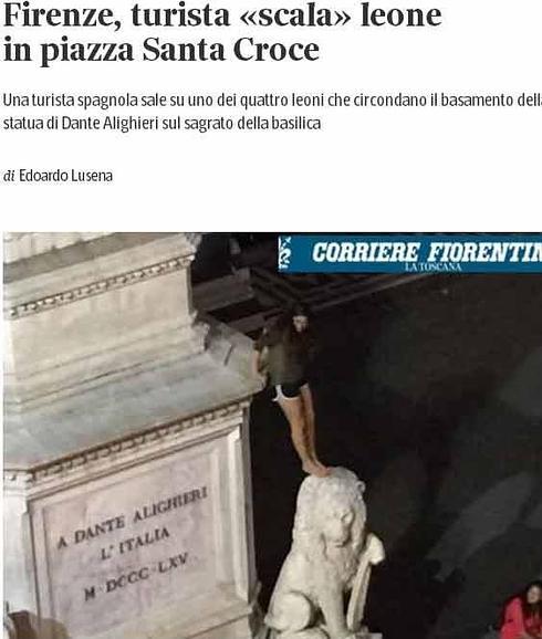 Indignación en Florencia por una turista española que escaló la estatua de Dante