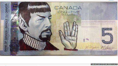 Canadienses homenajean a Mr. Spock dibujando sobre sus billetes