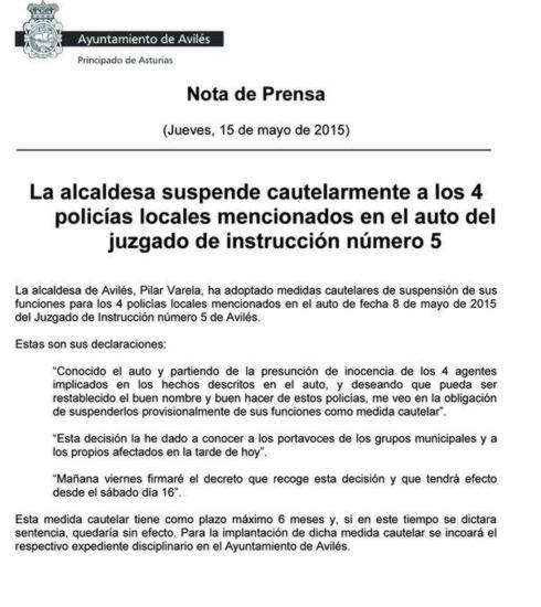 La alcaldesa suspende cautelarmente a los policías un año después de los hechos