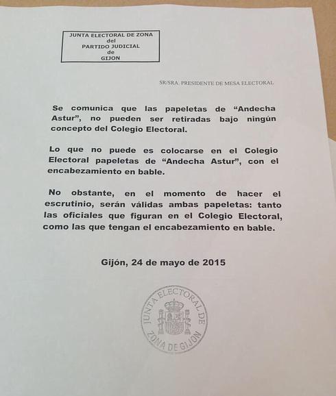 Andecha Astur denuncia la retirada de sus papeletas de varios colegios electorales