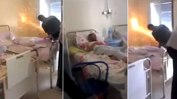 Realiza el mantenimiento en una habitación de un hospital estando un paciente en la cama