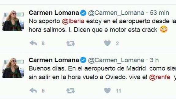La protesta de Carmen Lomana en Twitter por los retrasos de los vuelos entre Madrid y Asturias